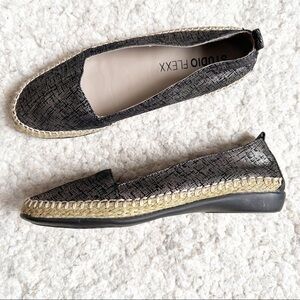 Studio Flexx: Rap Ster Metallic Silver and Black Geometric Espadrilles Size 8M